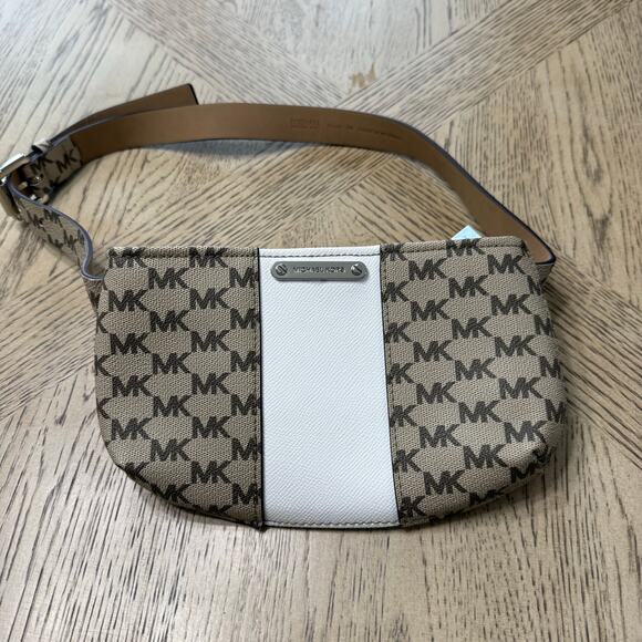 Michael Kors White Tan Monogrammed Fanny Pack Belt Bag - Picture 1 of 9